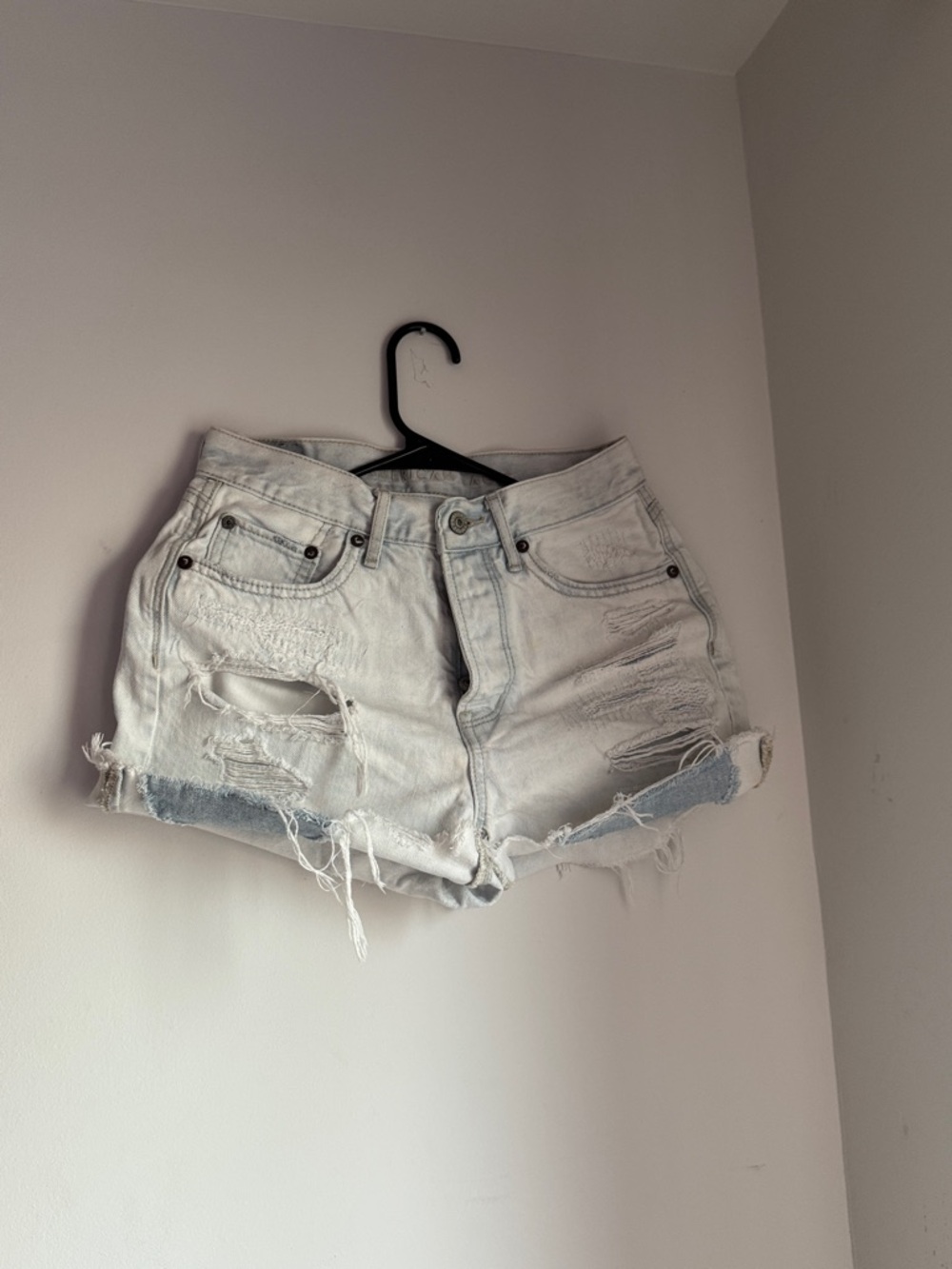 American Eagle Outfitters Light Blue Ripped Denim Shorts